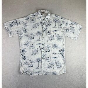 Campia Moda Shirt Men's Medium White Floral Hawaiian Button Up RayoKorea